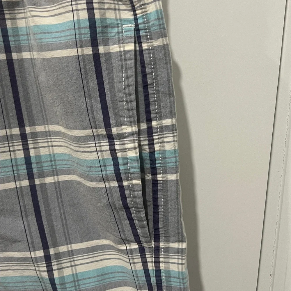 Lacoste Gray Navy and Light Blue Plaid Swim Shorts Size Small